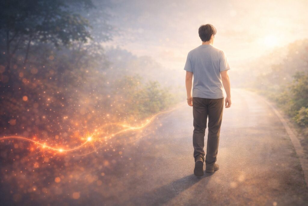 歩道を進む男の背中