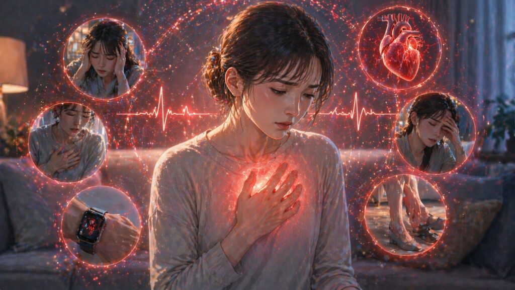 健康警告の兆候が浮かぶ夜