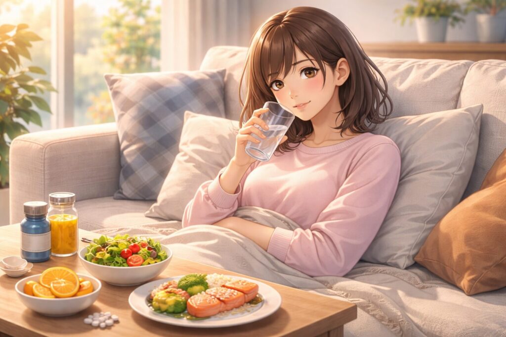 日差しの中でリラックスする女性