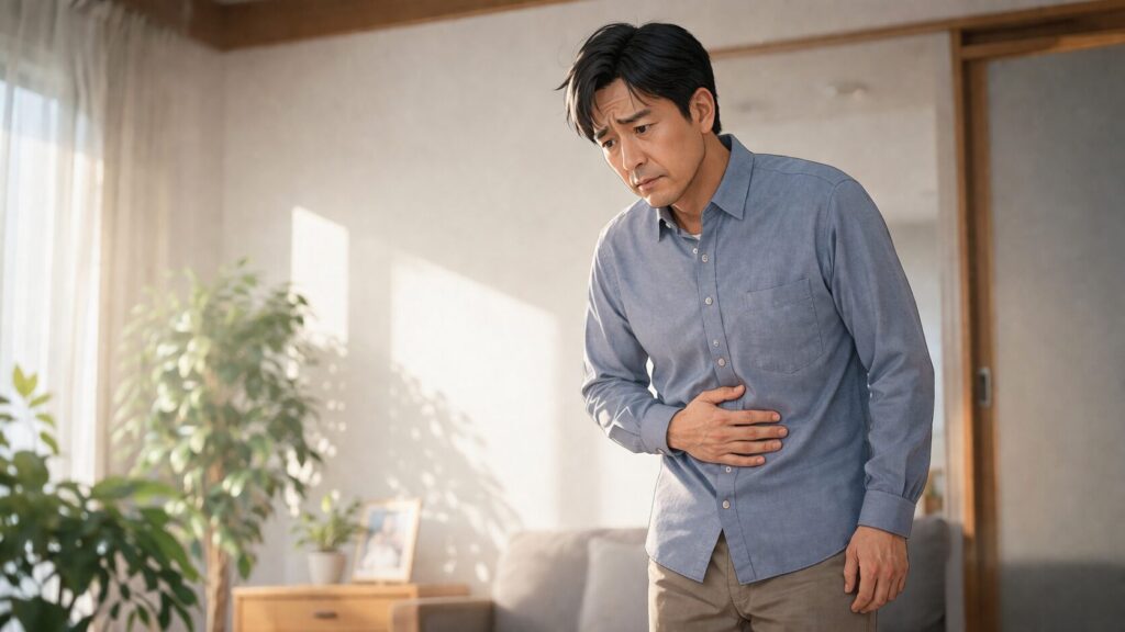 心配そうな男性のリビングルーム