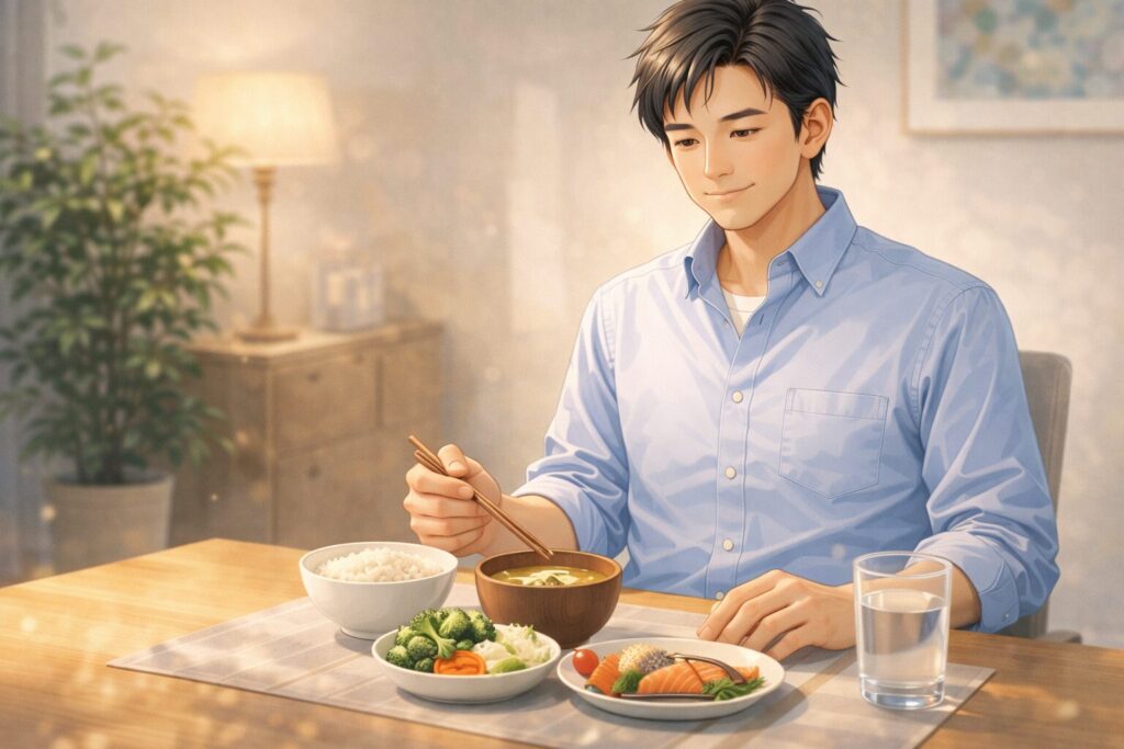 食卓での穏やかな食事準備