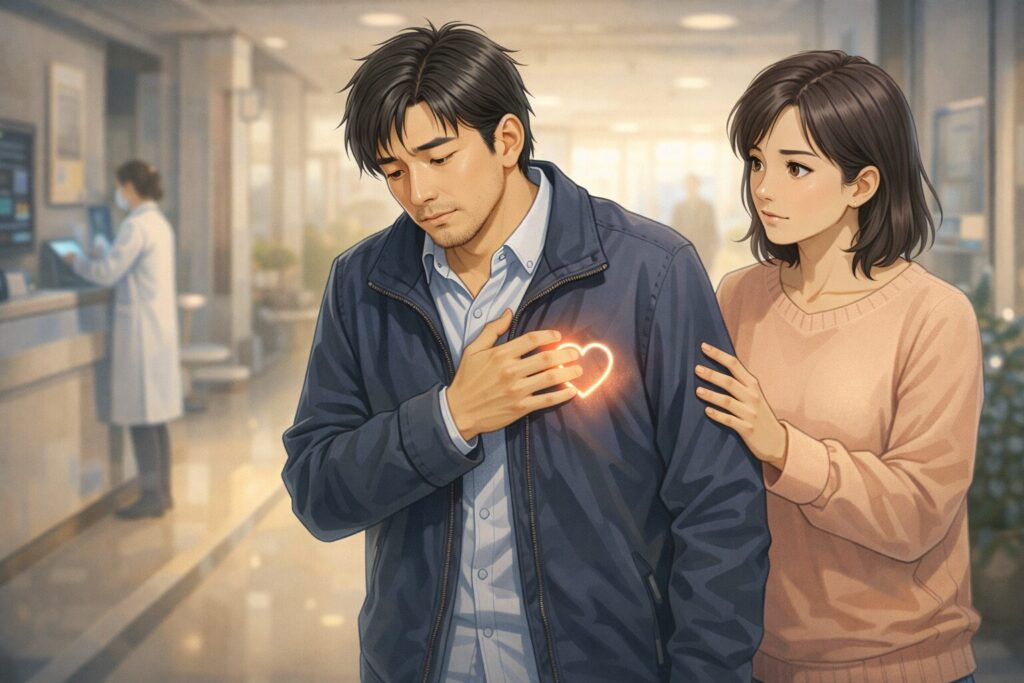 疲れた男と心配する女性