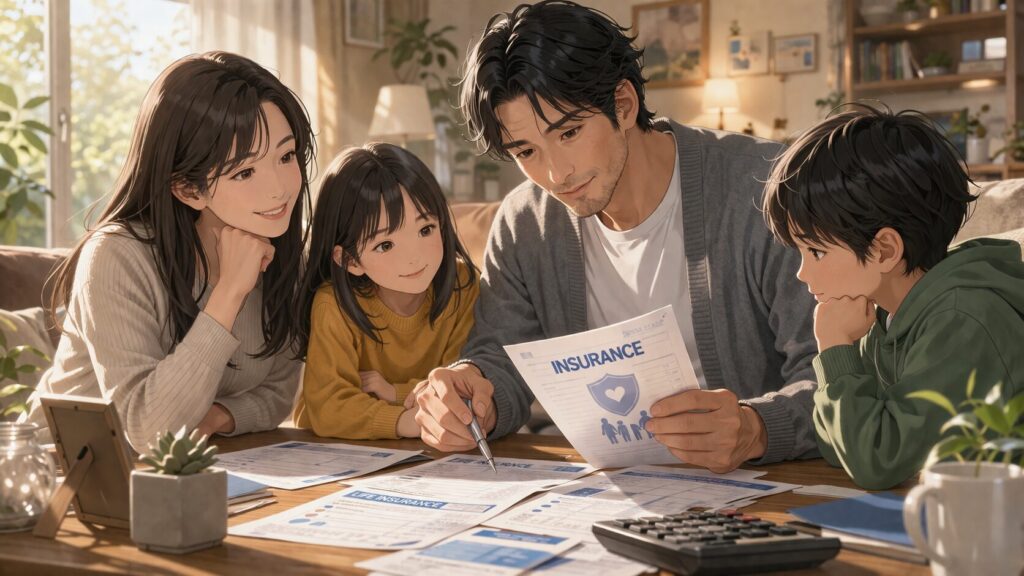 家族と共に保険契約を検討中