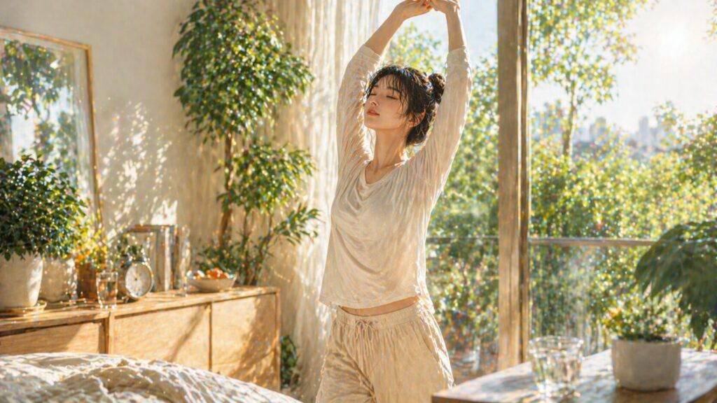 リラックスした朝の光景