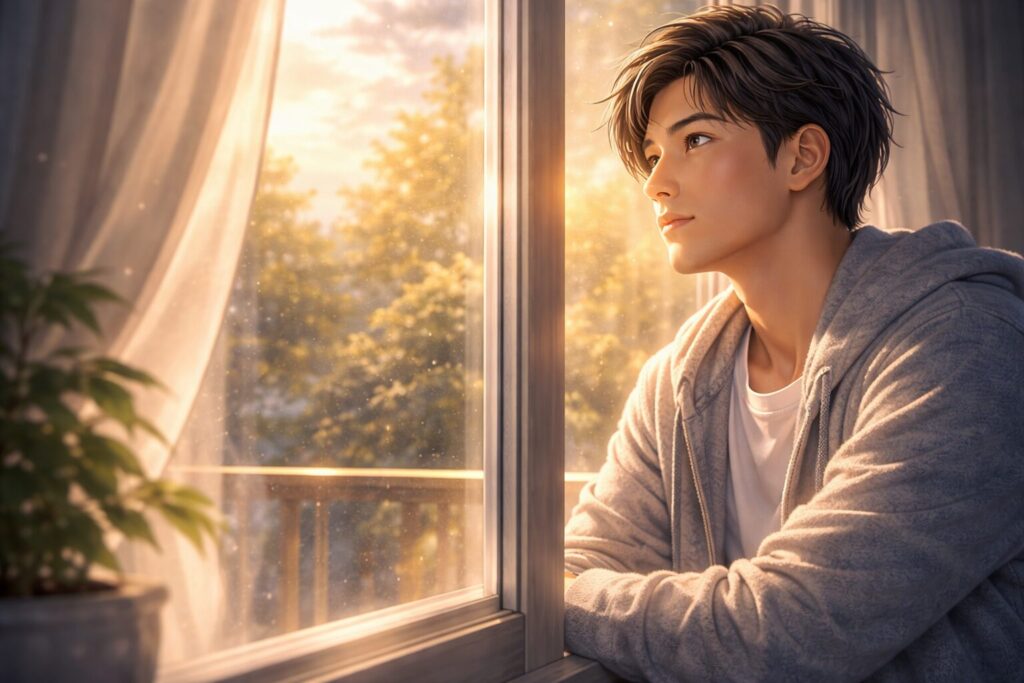 夕日の中の静かな決意