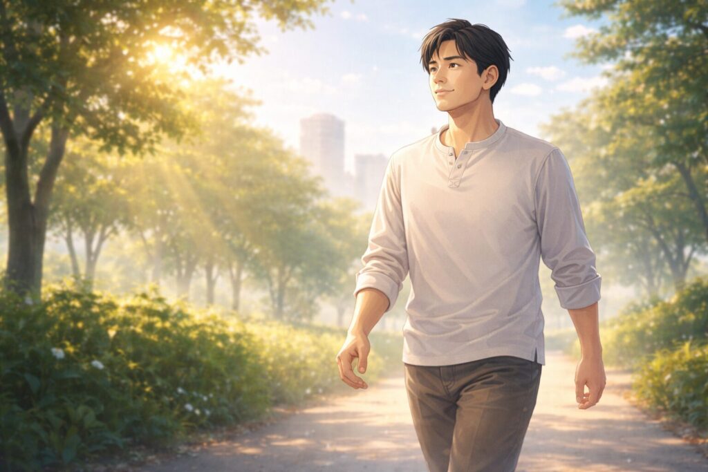 朝日の中の希望の歩み