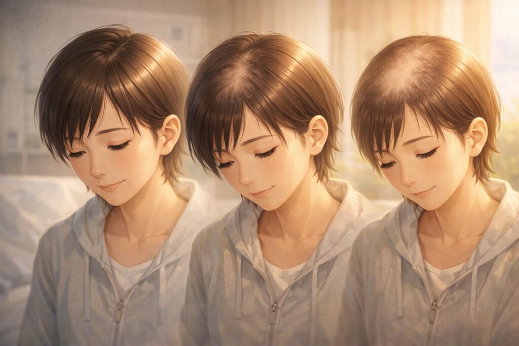 髪の変化と穏やかな表情