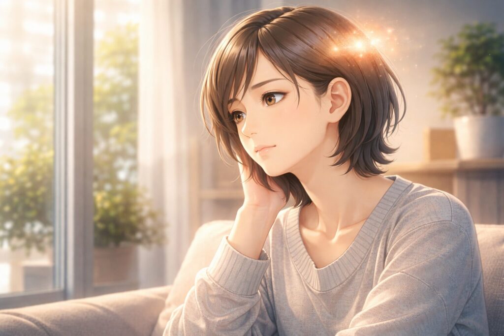 窓辺で考える女性