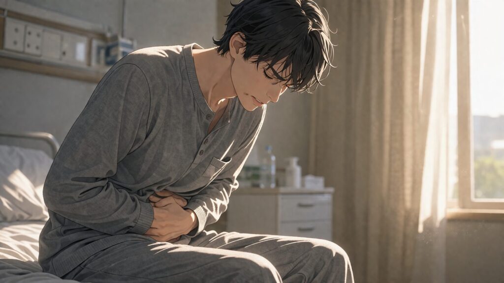 腹痛に悩む若い男性