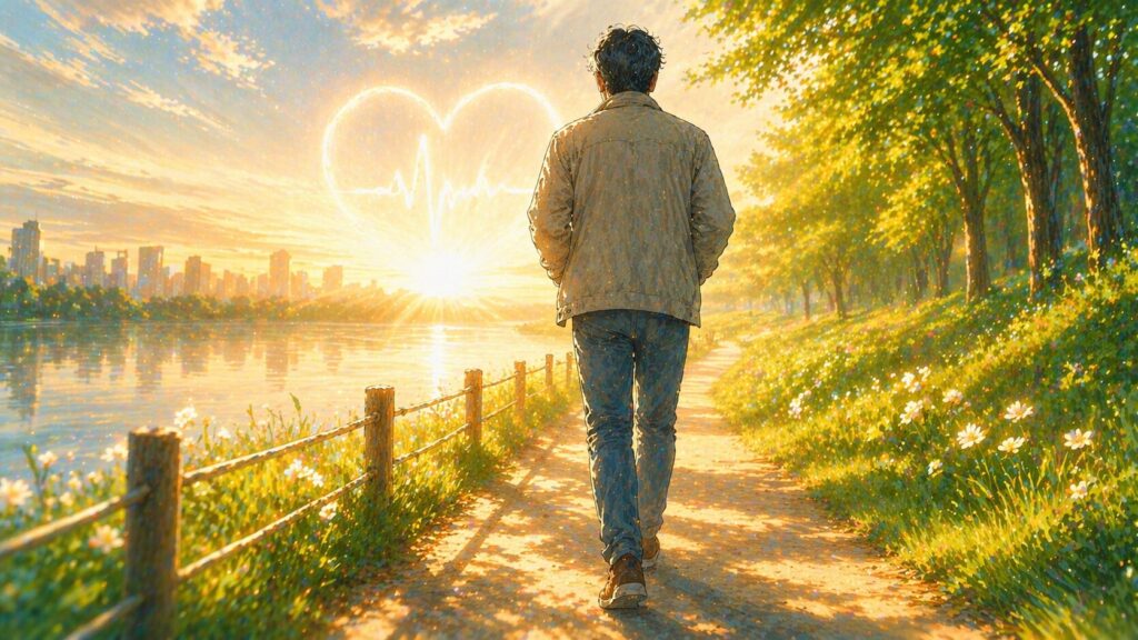 日の出の湖畔と希望の道