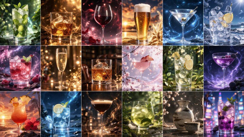 カラフルなカクテルのコラージュ