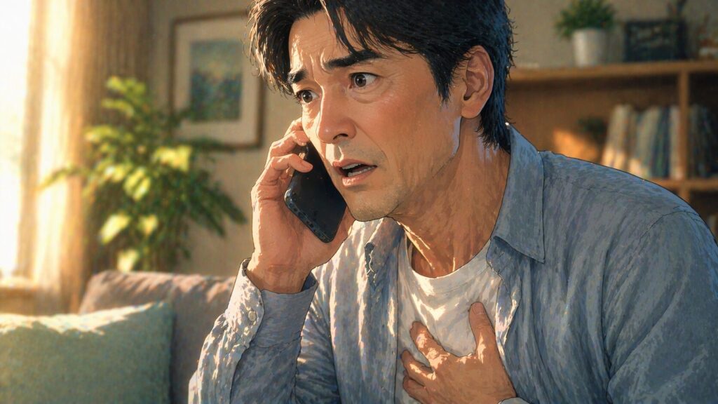 緊急の電話を受ける男性