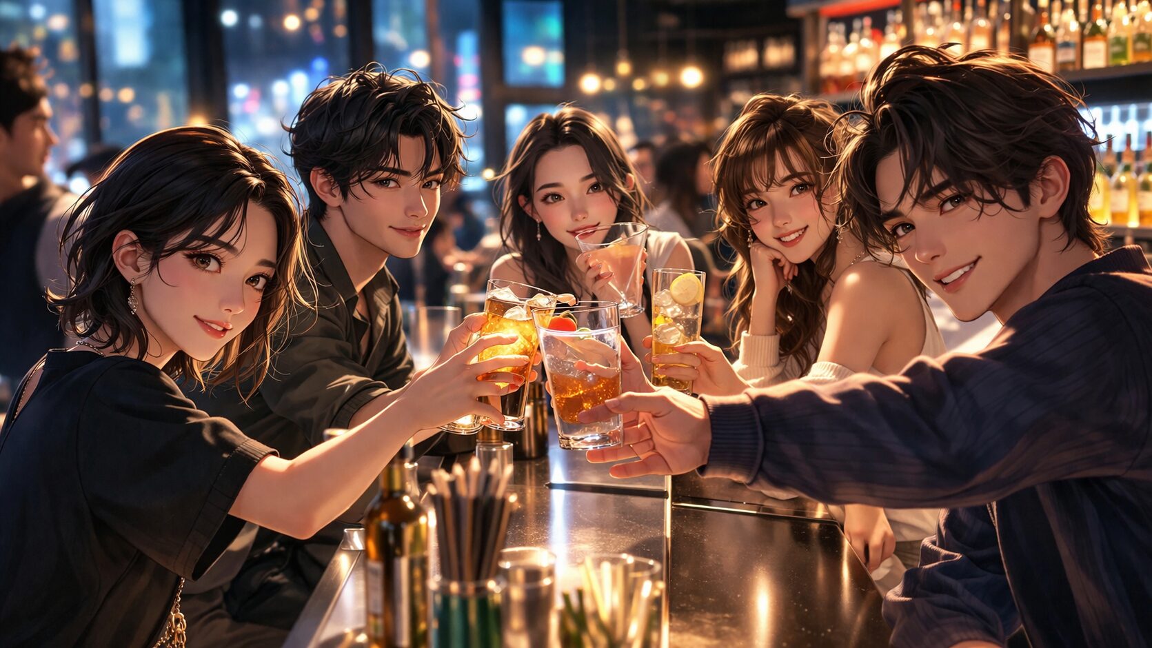 温かな夜のバーで乾杯