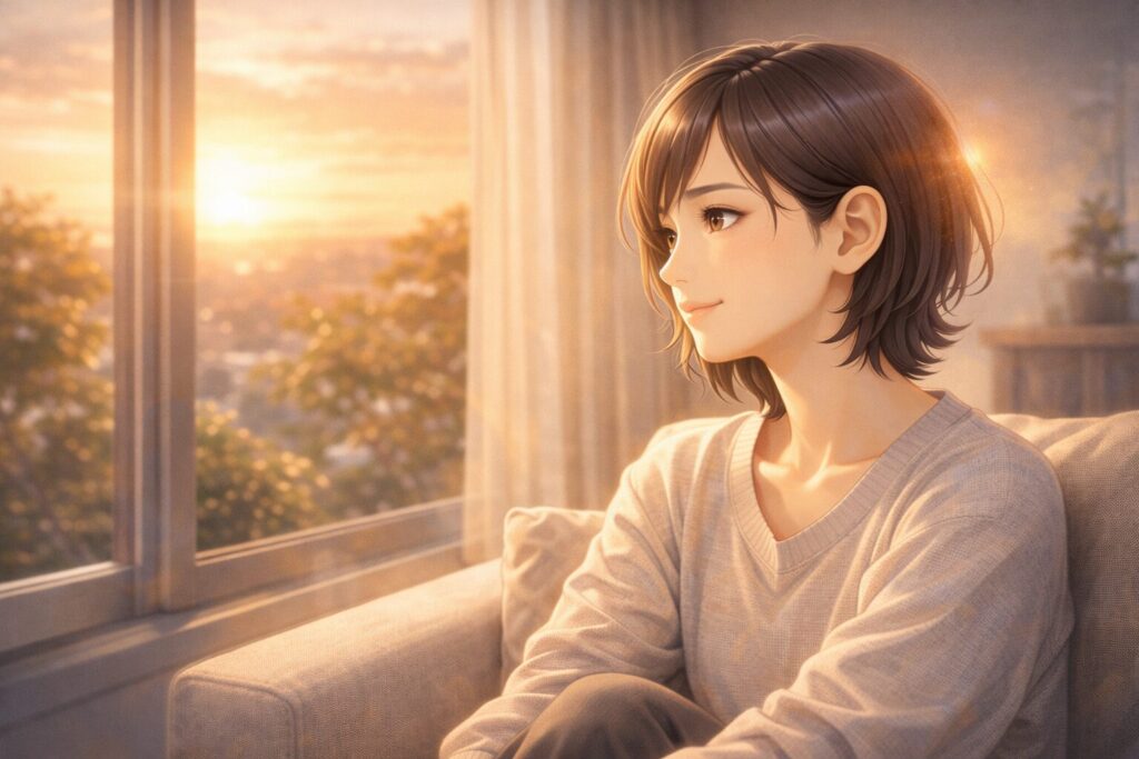 夕日を眺める彼女