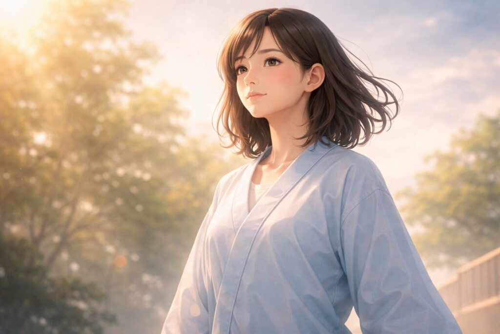 決意を秘めた夕陽の中