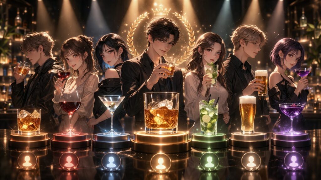 華やかなバーカウンターの酒宴