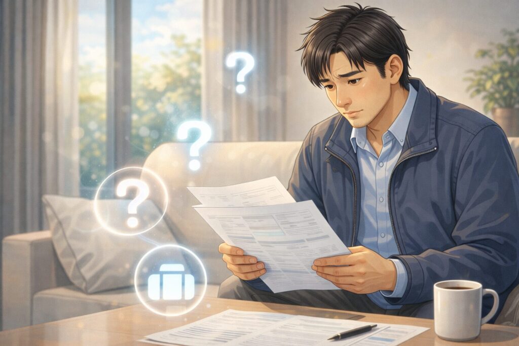 書類を見つめる男性