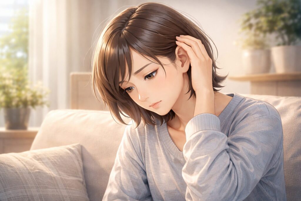 疲れた表情の女性