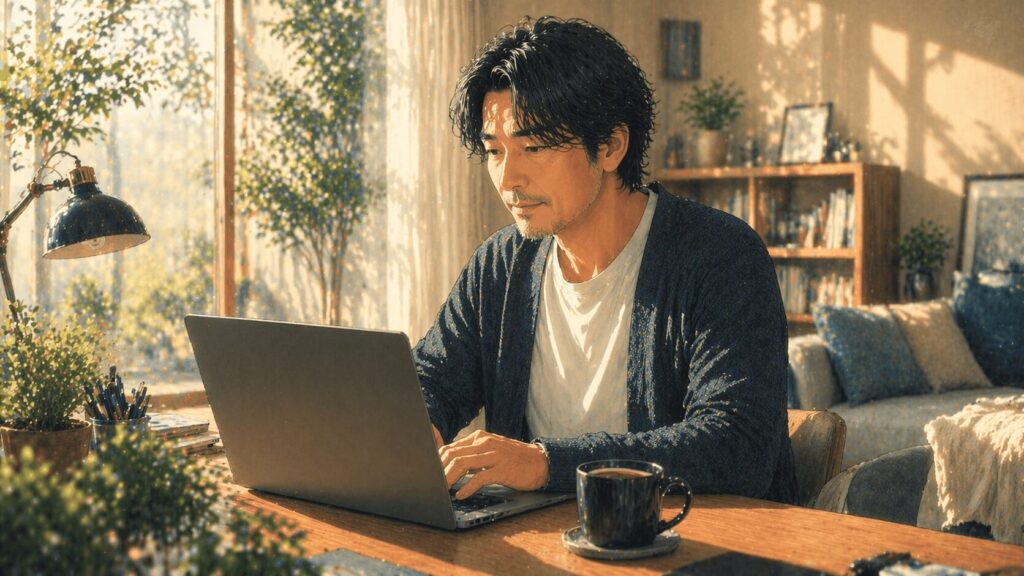 温かみのあるホームオフィスの一コマ