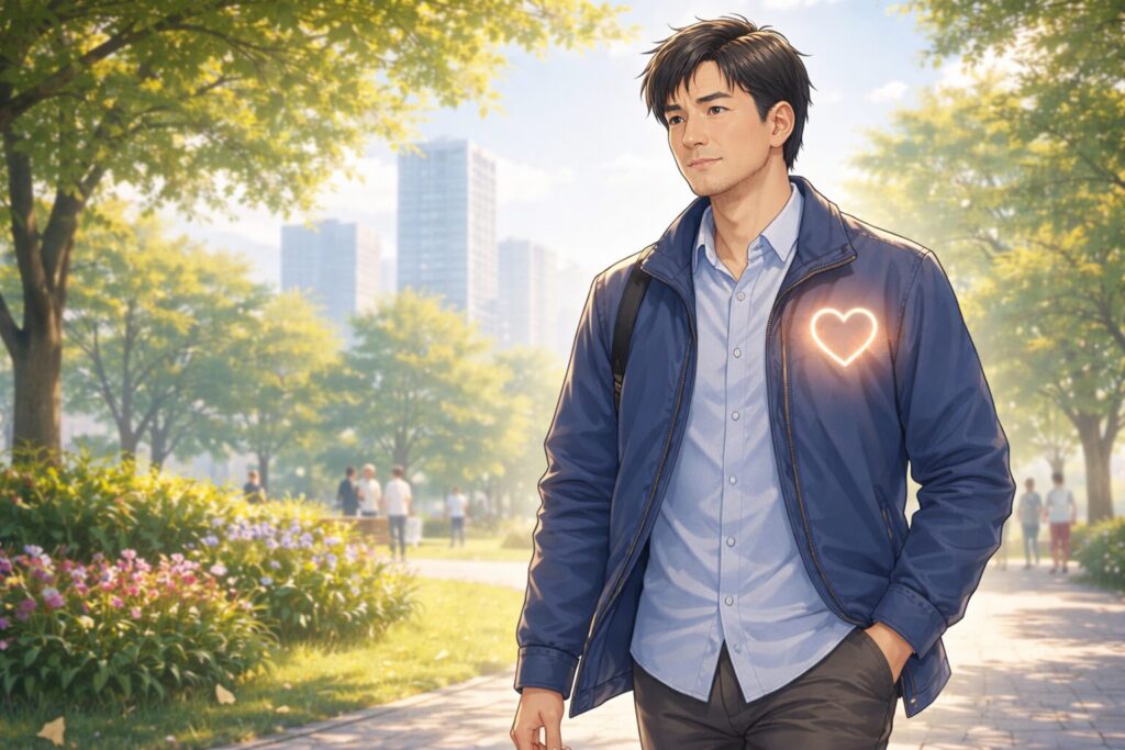 公園で自信に満ちた男性