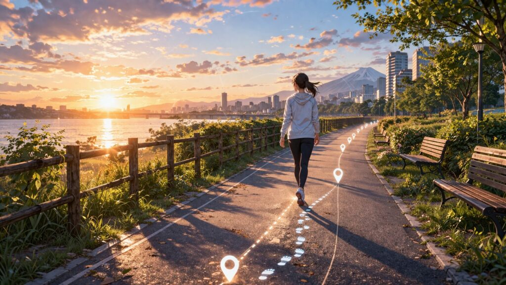 静かな朝の海辺の道