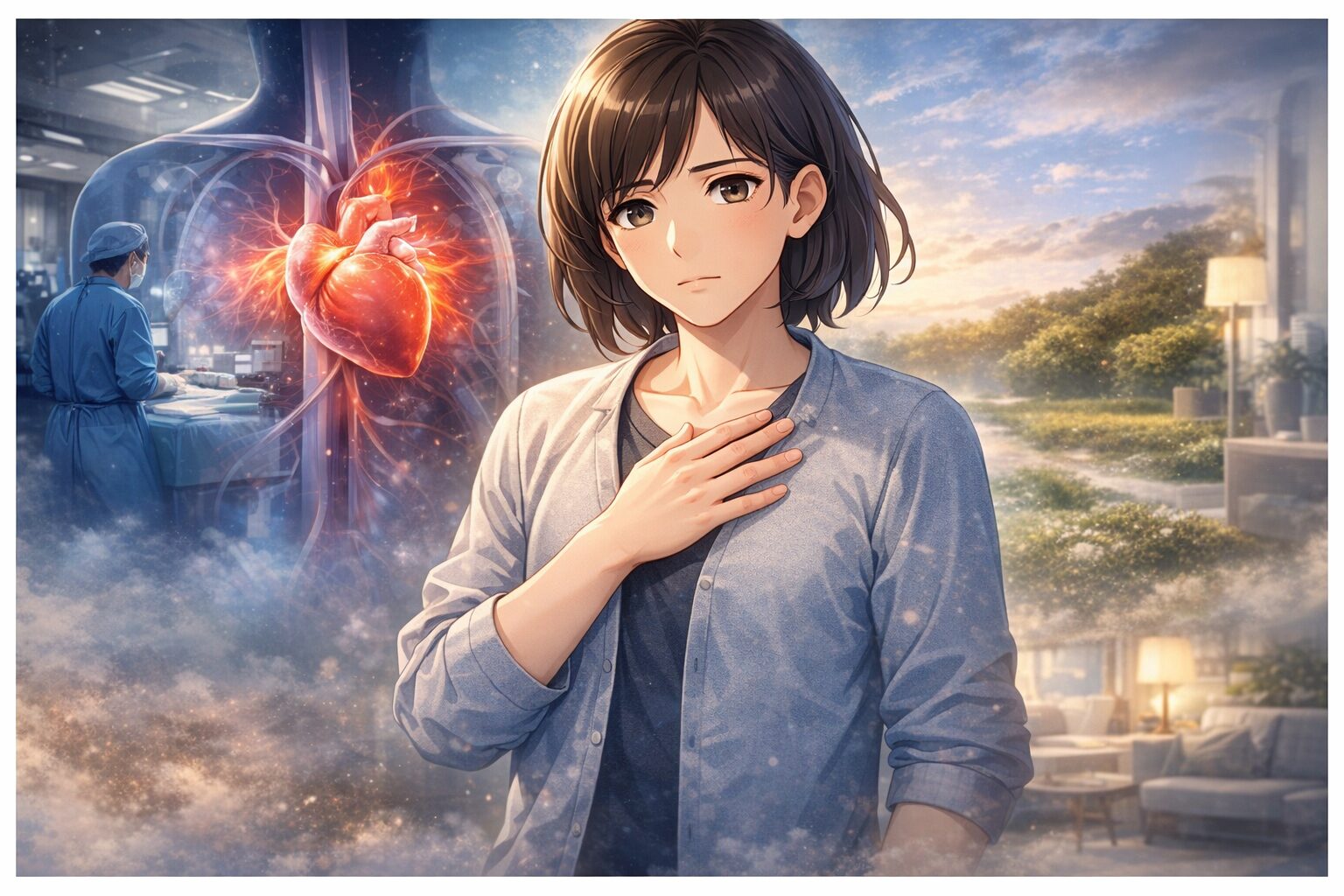 心臓を気遣う男性の表情