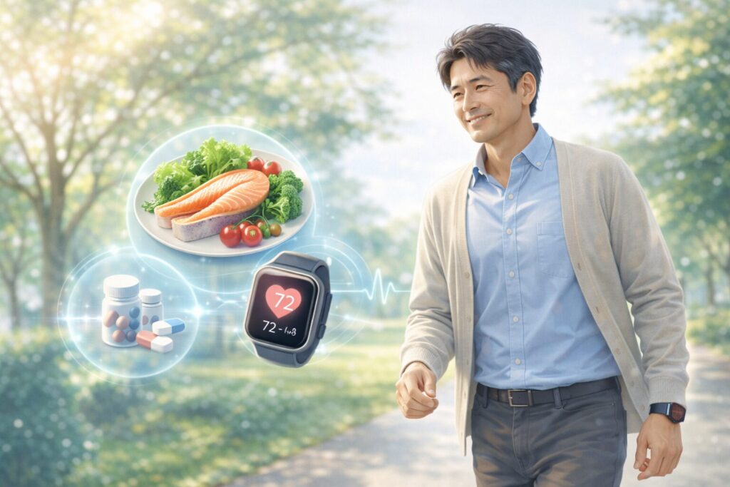 健康的な食事とウォーキング