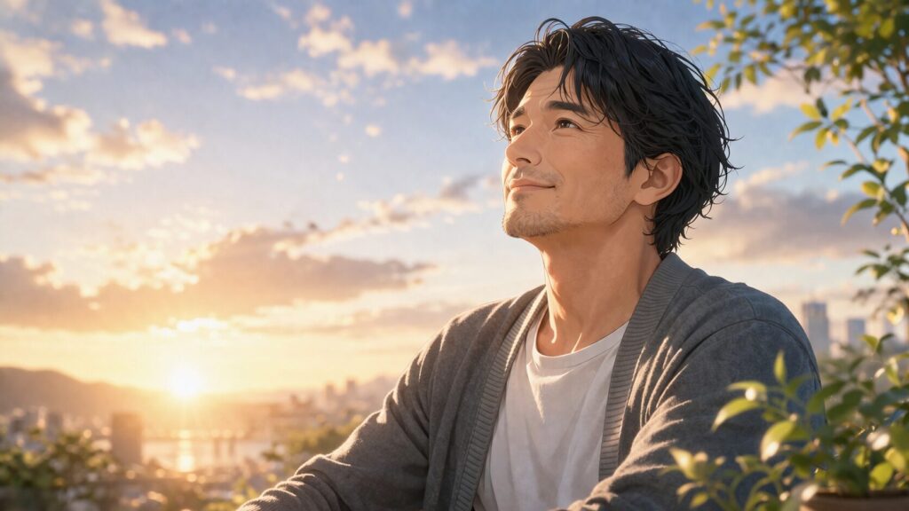 穏やかな夕日の中で