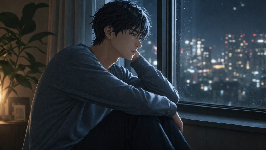 静かな夜の窓辺