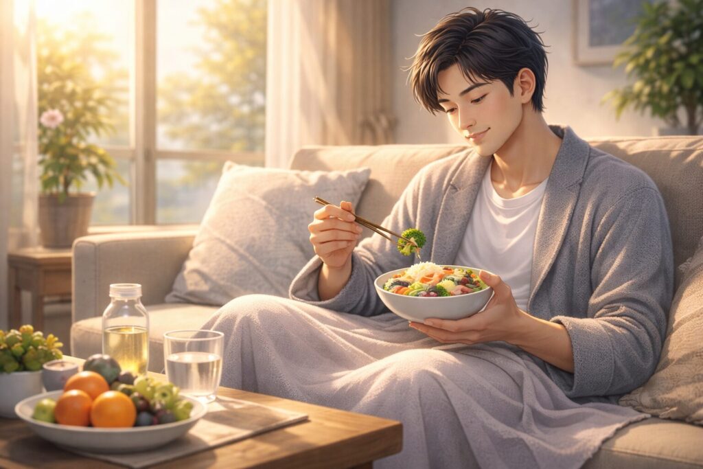 リラックスタイムの健康的な食事