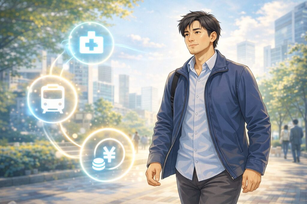 サポートを受ける都会の男性