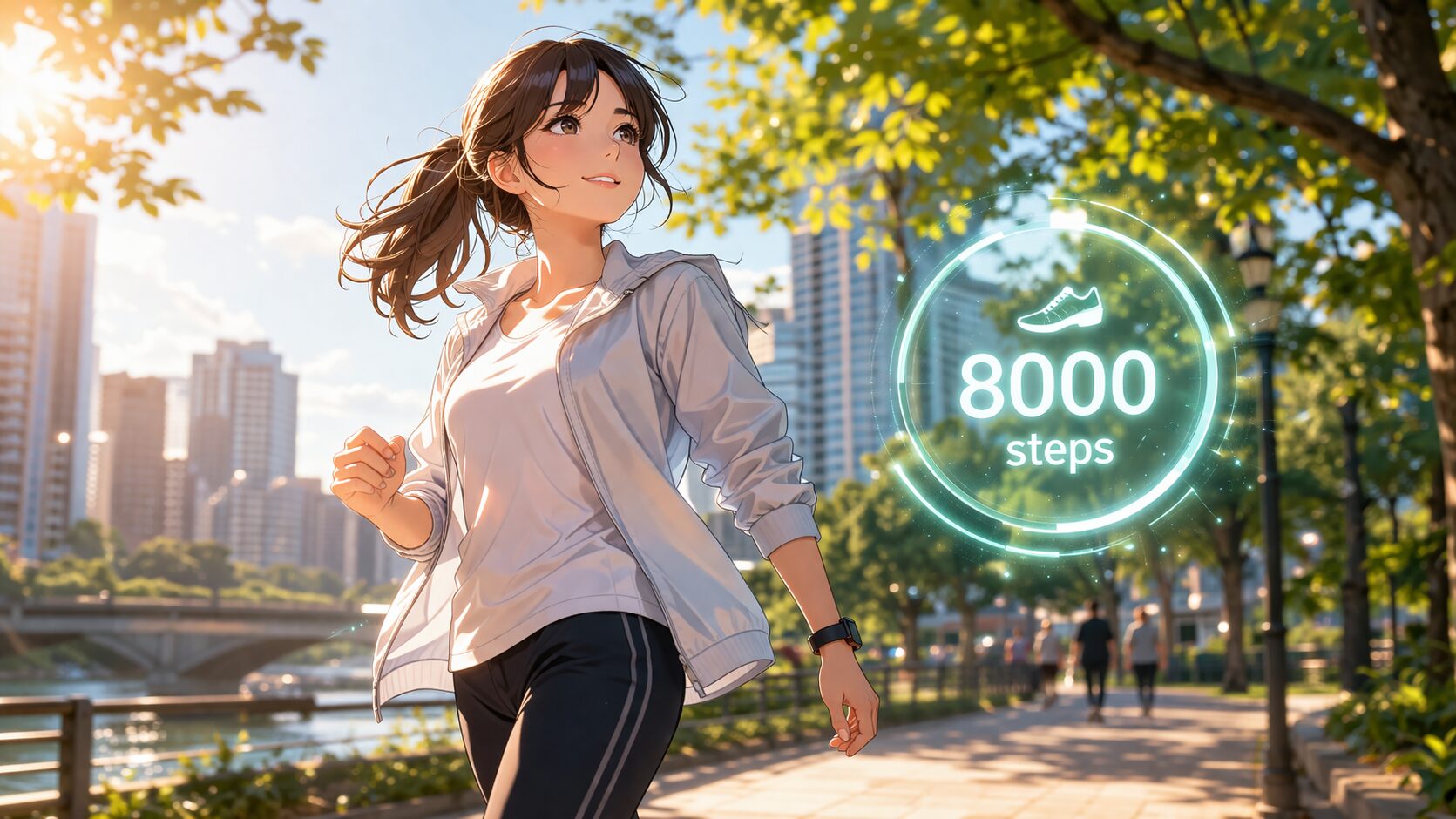 都会の公園でのウォーキング