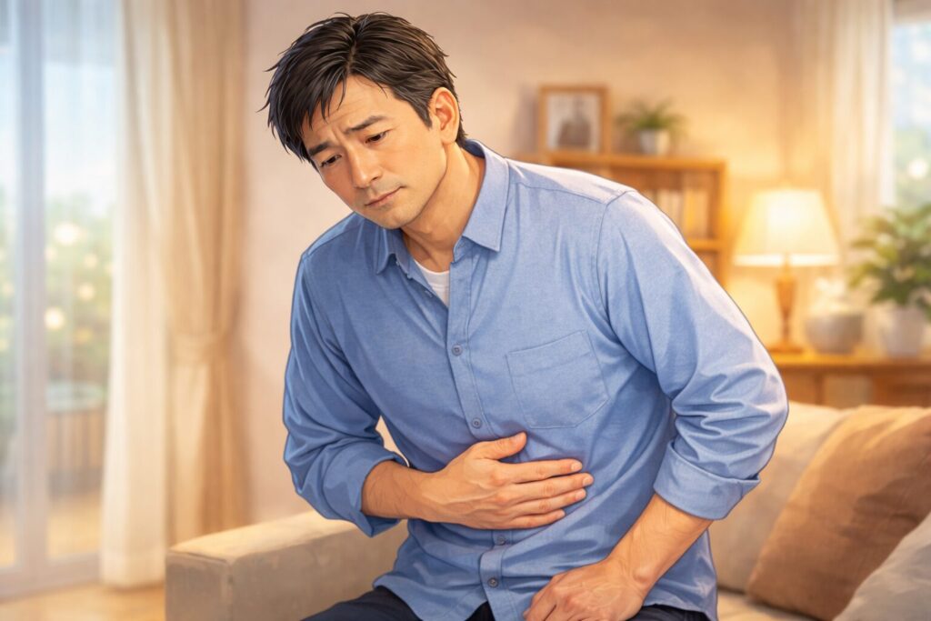 腹痛を感じる男性の表情