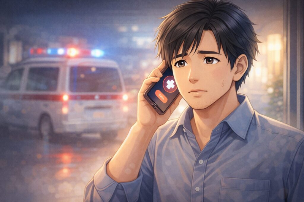 緊急通報を受ける冷静な表情