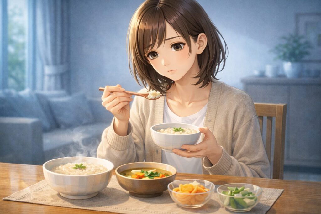 食事中の女性と和らかな雰囲気