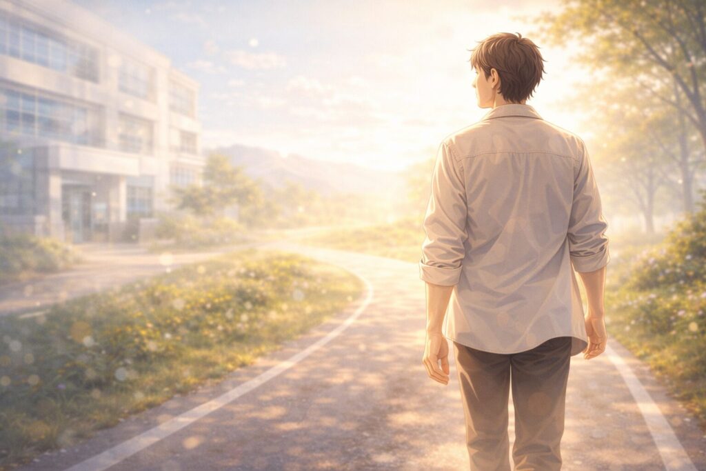 日差しの中を歩く人