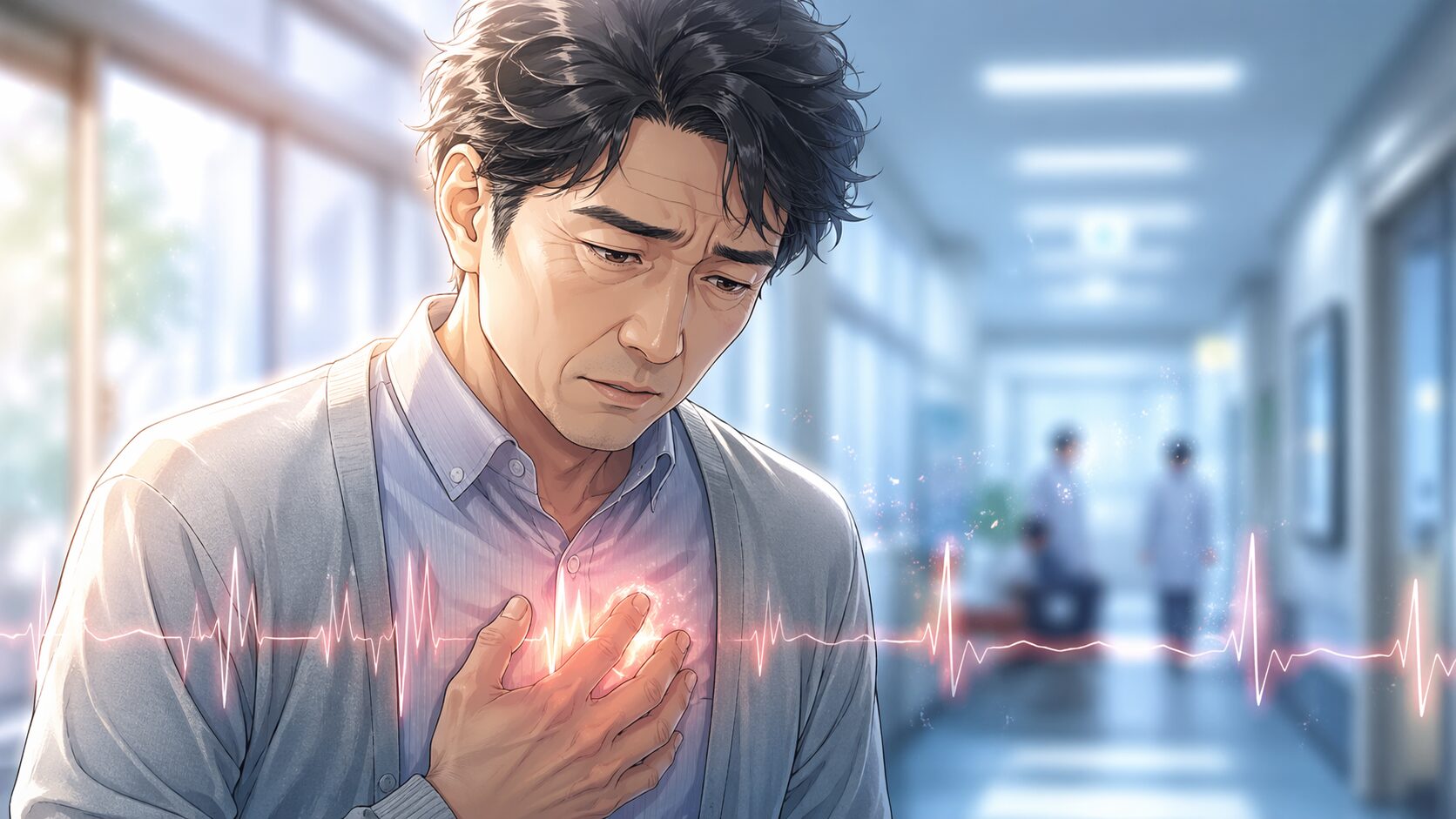 病院の廊下での胸の痛み