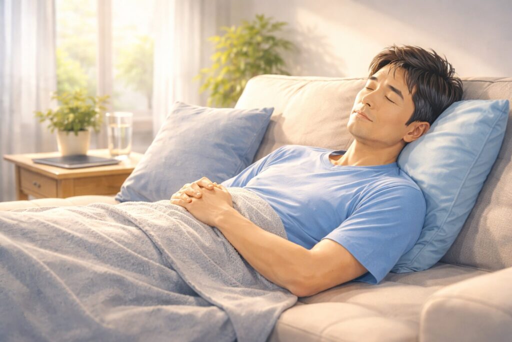 日差しの中でくつろぐ男性