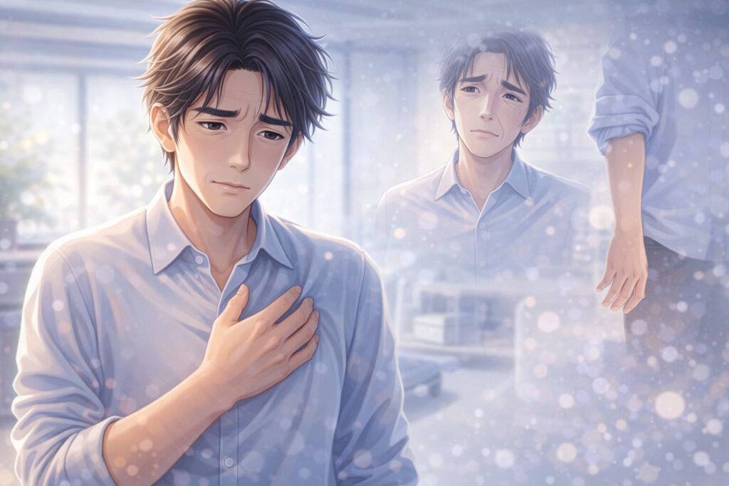 胸の痛みと顔の歪み