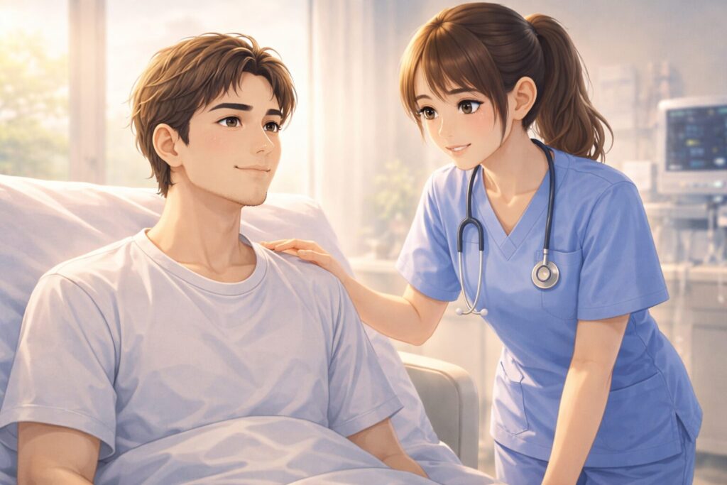 優しい笑顔の患者と看護師